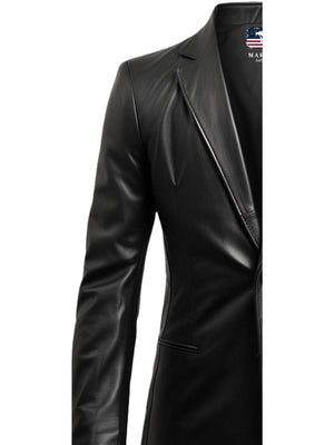 Men 2 Button Leather Coat