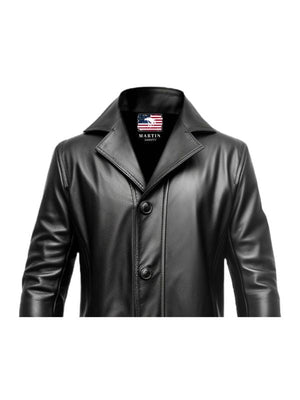Men 3 Button Long Leather Coat