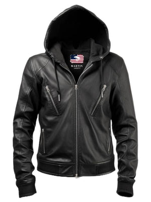 Men Black Hooded Leather Jacket – Hooded Black Jacket