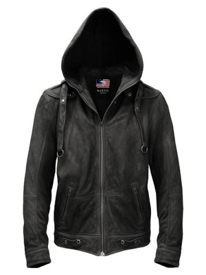 Men’s Black Hooded Suede Leather Jacket