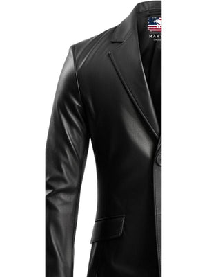 Men Two Button Black Leather Blazer