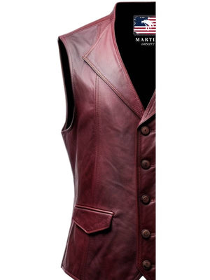 Men's Burgundy Leather Vest