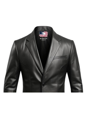 Men Designer Black Leather Blazer