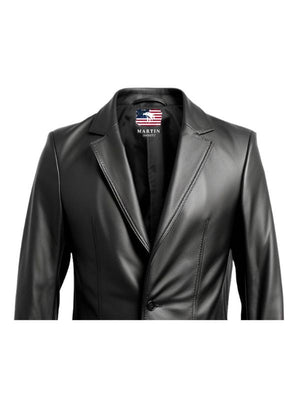 Men One Button Black Leather Blazer