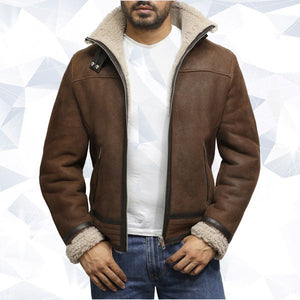 Men’s Brown Genuine Shearling Sheepskin Leather Jacket Vintage