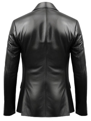 Men Two Button Stylish Leather Black Blazer