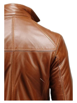 Men's Vintage Tan Leather Trench Coat with Big Pockets