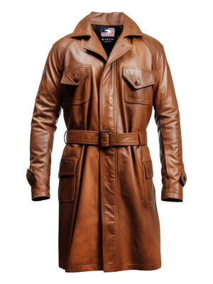 Men’s Vintage Brown Long Coat – Distressed Leather Brown Coat
