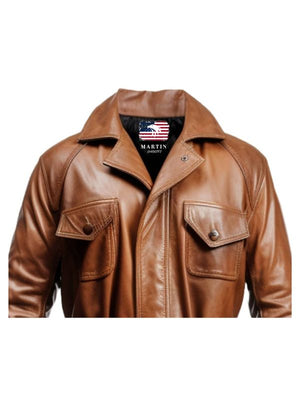 Men’s Vintage Brown Long Coat – Distressed Leather Brown Coat