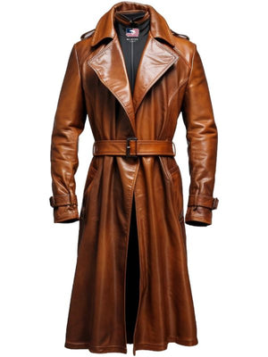 Men Vintage Brown Long Leather Coat – Detective Style