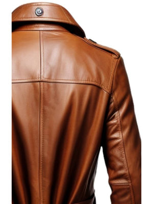 Men's Vintage Tan Brown Leather Long Coat