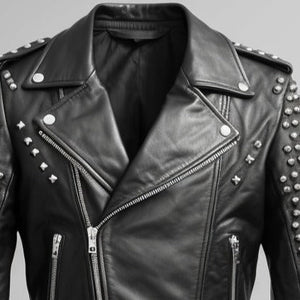 Men’s Black Leather Jacket – Black Biker Studded Jacket