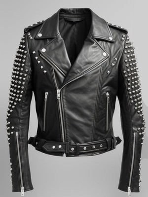 Men’s Black Leather Jacket – Black Biker Studded Jacket