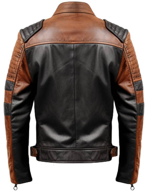 Men’s Brown and Black Leather Jacket - Men’s Brown Leather Biker Jacket