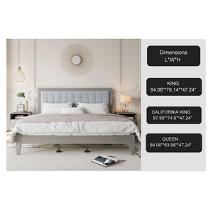 Mid Century Modern Platform Bed with Upholstered Headboard - Dark Gray