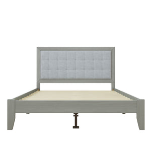 Mid Century Modern Platform Bed with Upholstered Headboard - Dark Gray