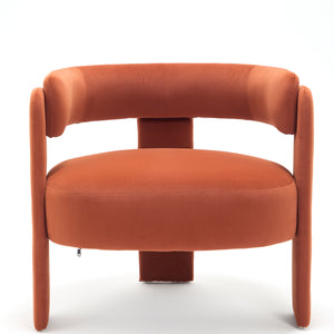 Mid-Century Modern Velvet Accent Chair with Wooden Legs - Orange