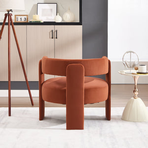 Mid-Century Modern Velvet Accent Chair with Wooden Legs - Orange