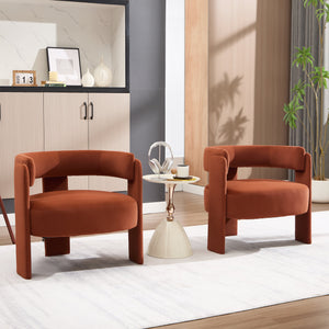 Mid-Century Modern Velvet Accent Chair with Wooden Legs - Orange