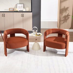 Mid-Century Modern Velvet Accent Chair with Wooden Legs - Orange