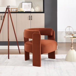 Mid-Century Modern Velvet Accent Chair with Wooden Legs - Orange