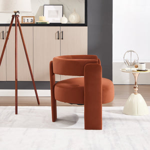 Mid-Century Modern Velvet Accent Chair with Wooden Legs - Orange