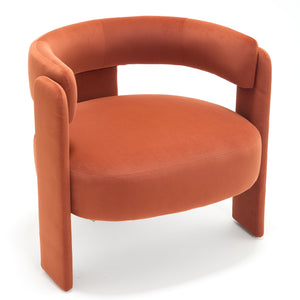 Mid-Century Modern Velvet Accent Chair with Wooden Legs - Orange