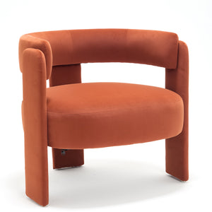 Mid-Century Modern Velvet Accent Chair with Wooden Legs - Orange