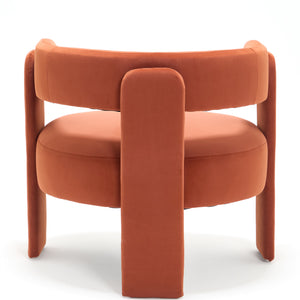 Mid-Century Modern Velvet Accent Chair with Wooden Legs - Orange
