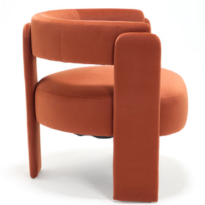 Mid-Century Modern Velvet Accent Chair with Wooden Legs - Orange