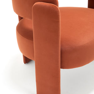 Mid-Century Modern Velvet Accent Chair with Wooden Legs - Orange
