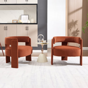 Mid-Century Modern Velvet Accent Chair with Wooden Legs - Orange