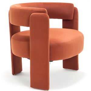 Mid-Century Modern Velvet Accent Chair with Wooden Legs - Orange