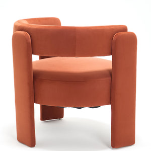 Mid-Century Modern Velvet Accent Chair with Wooden Legs - Orange
