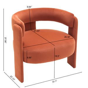 Mid-Century Modern Velvet Accent Chair with Wooden Legs - Orange