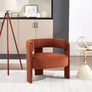 Mid-Century Modern Velvet Accent Chair with Wooden Legs - Orange