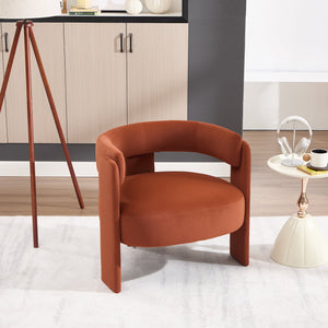 Mid-Century Modern Velvet Accent Chair with Wooden Legs - Orange
