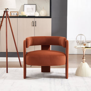 Mid-Century Modern Velvet Accent Chair with Wooden Legs - Orange