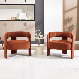 Mid-Century Modern Velvet Accent Chair with Wooden Legs - Orange
