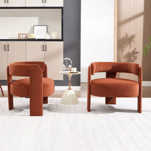 Mid-Century Modern Velvet Accent Chair with Wooden Legs - Orange