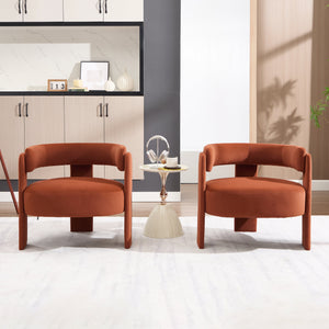 Mid-Century Modern Velvet Accent Chair with Wooden Legs - Orange