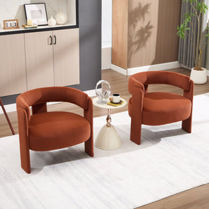 Mid-Century Modern Velvet Accent Chair with Wooden Legs - Orange
