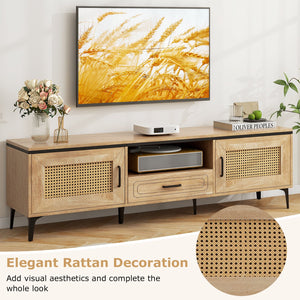 Mid Century Modern Entertainment Center with 2 Cabinets and Storage Drawer-Oak