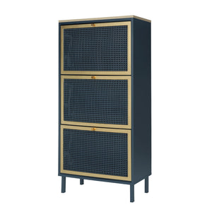 Modern Rattan 3 Door Shoe Rack Cabinet with 3 Doors - Multiple Colors