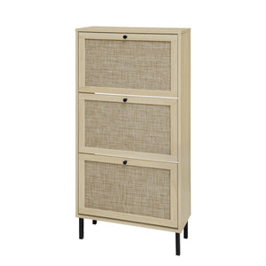 Modern Rattan 3 Door Shoe Rack Cabinet with 3 Doors - Multiple Colors