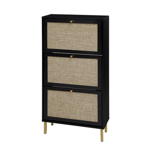 Modern Rattan 3 Door Shoe Rack Cabinet with 3 Doors - Multiple Colors
