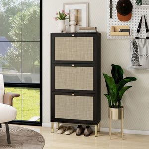 Modern Rattan 3 Door Shoe Rack Cabinet with 3 Doors - Multiple Colors