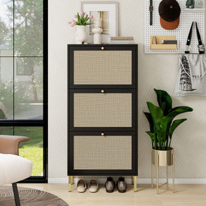 Modern Rattan 3 Door Shoe Rack Cabinet with 3 Doors - Multiple Colors