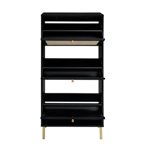 Modern Rattan 3 Door Shoe Rack Cabinet with 3 Doors - Multiple Colors