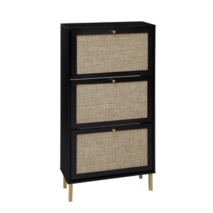 Modern Rattan 3 Door Shoe Rack Cabinet with 3 Doors - Multiple Colors